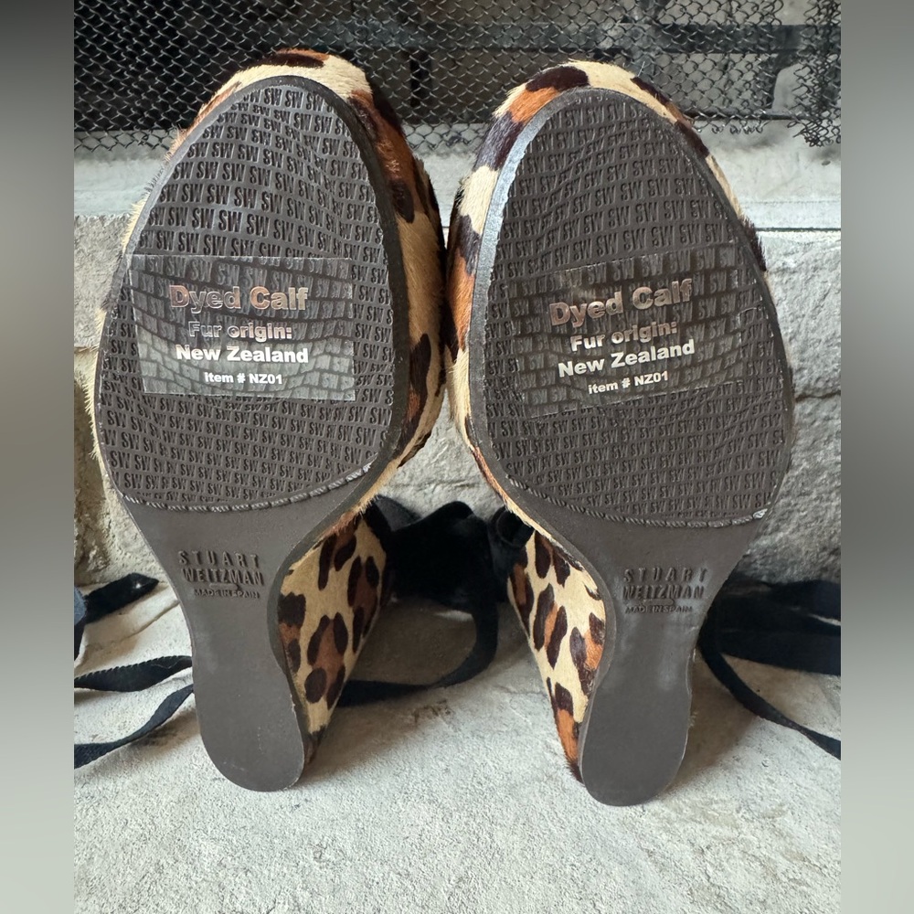 Stuart Weitzman x Theodora & Callum Leopard-Print Wedge Sandals Size 7 - Picture 5 of 9